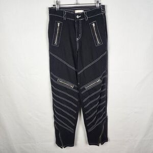 BDG Black Denim‎ Moto Jeans Womens Size 26 Ankle Zip Pockets White Stitching